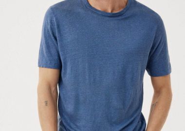 Hartford ανδρικό λινό T-shirt μονόχρωμο Regular Fit - BF84307 Μπλε - HARTFORD - 