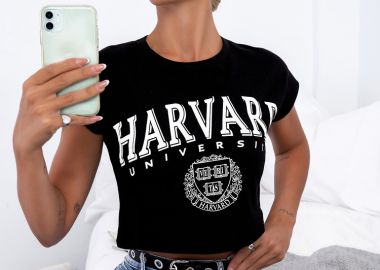 HARVARD BLACK CROP TSHIRT - fashionroom - 