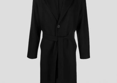 HEVO Ανδρικό Μαύρο Cisternino Belted Single-Breasted Coat - HEVO - 