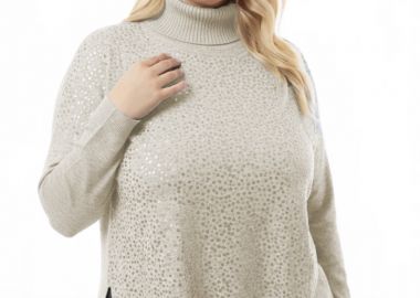 Hi-lo πλεκτή μπλούζα με παγιέτα σε εκρού χρώμα -  - 