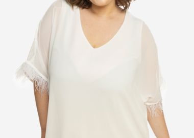 HI-Lo τουνίκ με φτερά μαραμπού σε λευκό χρώμα -  - 