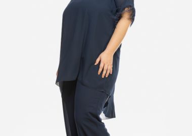 HI-Lo τουνίκ με φτερά μαραμπού σε μπλε χρώμα -  - 