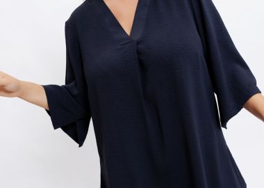 Hi-lo τουνίκ με πιέτα στο V σε μπλε χρώμα -  - 