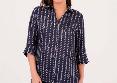 HONEY γυναικεία κοντομάνικη bigsize μπλούζα με αξεσουάρ καρφίτσα - SOU - 