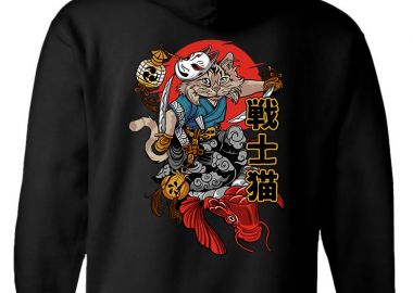 Hoodie Cat Samurai Pop Culture Black - Pop Culture - 