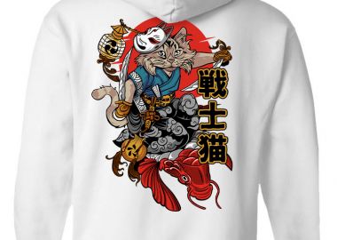 Hoodie Cat Samurai Pop Culture White - Pop Culture - 