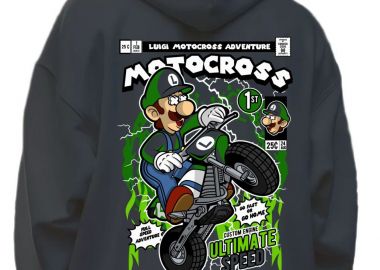 Hoodie Luigi Motocross Pop Culture Black - Pop Culture - 