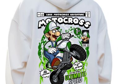 Hoodie Luigi Motocross Pop Culture White - Pop Culture - 