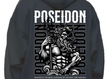 Hoodie Poseidon T-Shirt Design Template Pop Culture Black - Pop Culture - 