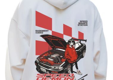 Hoodie Racing Car Graphic Pop Culture White - Pop Culture - 
