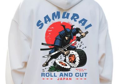 Hoodie Samurai Sushi Pop Culture White - Pop Culture - 