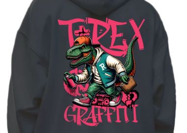 Hoodie T-Rex Urban Hip-Hop Star Y2K Graffiti Streetwear Pop Culture Black - Pop Culture - 