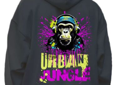 Hoodie Urban Jungle Monkey in Headphones Street Art Pop Culture Black - Pop Culture - 
