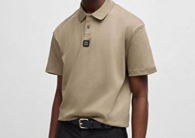 Hugo Boss ανδρική μπλούζα πόλο μονόχρωμη με logo patch Regular Fit 