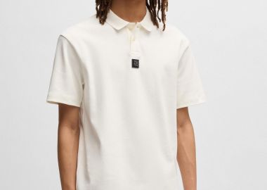 Hugo Boss ανδρική μπλούζα πόλο μονόχρωμη με logo patch Regular Fit 