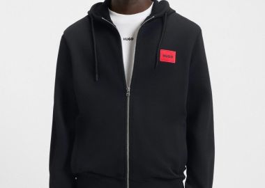 Hugo Boss ανδρική ζακέτα φούτερ με κουκούλα και contrast logo patch Regular Fit 