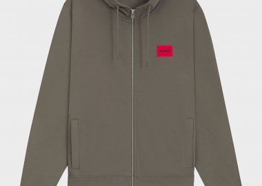 Hugo Boss ανδρική ζακέτα φούτερ με κουκούλα και contrast logo patch Regular Fit 