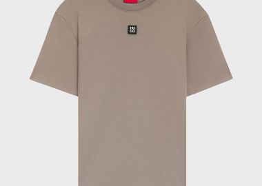 Hugo Boss ανδρικό βαμβακερό T-shirt μονόχρωμο με ανάγλυφο logo patch 