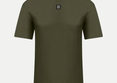 Hugo Boss ανδρικό βαμβακερό T-shirt μονόχρωμο με ανάγλυφο logo patch 