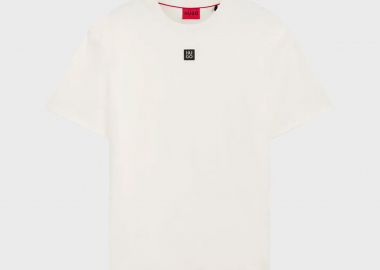 Hugo Boss ανδρικό βαμβακερό T-shirt μονόχρωμο με ανάγλυφο logo patch 