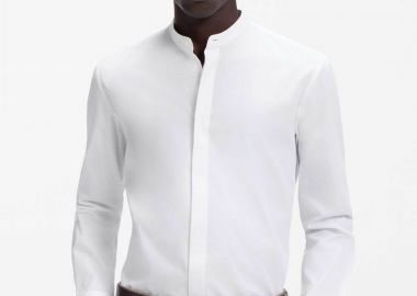 Hugo Boss ανδρικό πουκάμισο μονόχρωμο με μάο γιακάς Slim Fit 