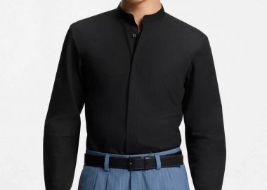 Hugo Boss ανδρικό πουκάμισο μονόχρωμο με μάο γιακάς Slim Fit 