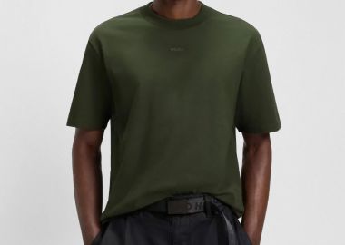 Hugo Boss ανδρικό T-shirt μονόχρωμο βαμβακερό με ανάγλυφο λογότυπο 