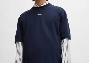 Hugo Boss ανδρικό T-shirt μονόχρωμο βαμβακερό με ανάγλυφο λογότυπο 