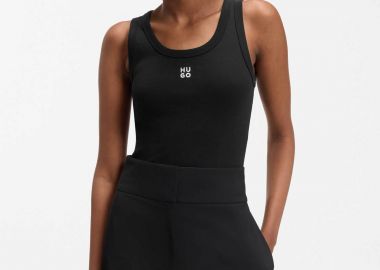 Hugo Boss γυναικείο αμάνικο τοπ μονόχρωμο με contrast logo print 