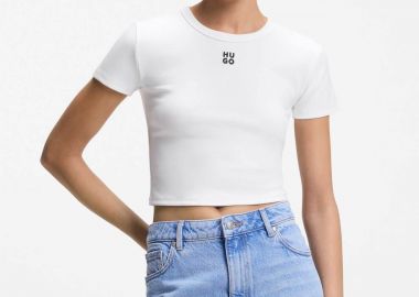 Hugo Boss γυναικείο T-shirt βαμβακερό μονόχρωμο με λογότυπο 