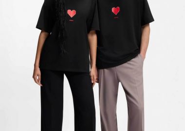 Hugo Boss unisex T-shirt με print origami καρδιές Relaxed Fit 
