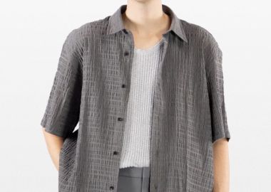 I'M BRIAN Ανδρικό Γκρι Short Sleeved Jacquard Shirt - I'M BRIAN - 