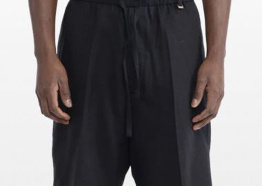 I'M BRIAN Ανδρικό Μαύρο Linen Drawstring Bermuda Shorts - I'M BRIAN - 
