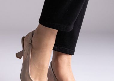 Ideal shoes Γόβες Slingback - 5552 - Taupe Patent - Ideal shoes - 
