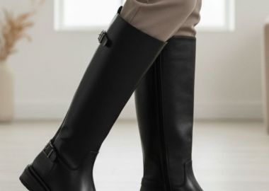 Ideal shoes Μπότες Φλατ με Αγγράφα - 6362 - Μαύρο Ματ - Ideal shoes - 