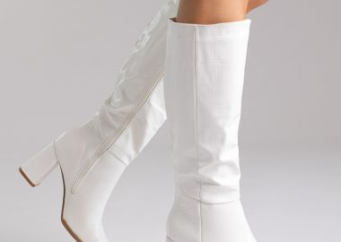 Ideal shoes Μπότες με μυτερή μύτη και τετράγωνο τακούνι - 6375A - White Croc - Ideal shoes - 