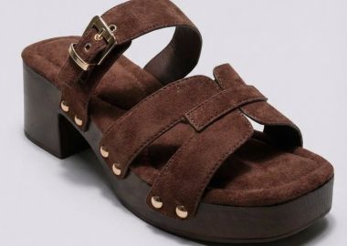Ideal shoes Mules με χοντρό τακούνι - 3002 - Καφέ Σουέτ - Ideal shoes - 