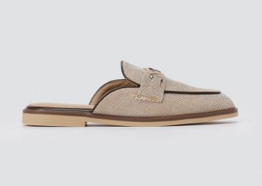 Ideal shoes Mules με μεταλλική λεπτομέρεια - 9778 - Taupe canvas - Ideal shoes - 