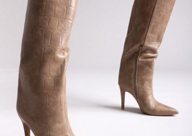Ideal shoes Μυτερά Μποτάκια Κροκό με Τακούνι Στιλέτο - 2529A - Taupe κροκό - Ideal shoes - 