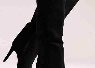 Ideal shoes Μυτερά Μποτάκια Suede με Τακούνι Στιλέτο - 2528A-1 - Μαύρο Σουέτ - Ideal shoes - 