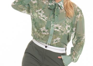 Ημιδιάφανο εμπριμέ πουκάμισο με γραβάτα σε λαδί χρώμα -  - 