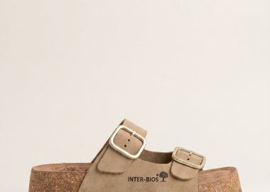 Inter - Bios Flatform Sandals Wide Strap Buckle - 2007 - Beige Suede - Inter - Bios - 