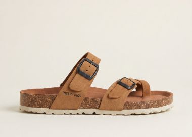 Inter - Bios Toe Ring Sandals Adjustable Buckle - 7602 - Tan Suede - Inter - Bios - 