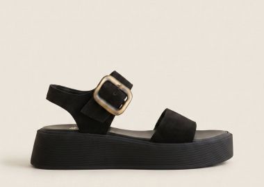 IRIS Flatform Σανδάλια Με Μπαρέτα - SARA 1190 - Μαύρο Σουέτ - IRIS - 