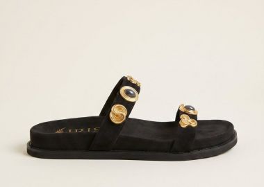IRIS Flatform Σανδάλια με Πέτρινη Λεπτομέρεια - TRIPLE SAND - Μαύρο Σουέτ - IRIS - 