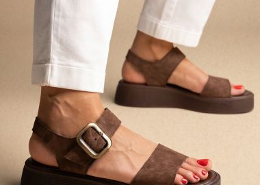 IRIS Flatform Sandals Ankle Strap - SARA 1190 - Καφέ Σουέτ - IRIS - 