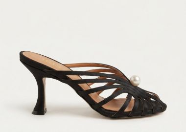 IRIS Mules με λουράκι Πέρλα και λεπτό τακούνι - ZARIN - Black Satin - IRIS - 