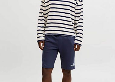 JACK & JONES ανδρική βερμούδα με ελαστική μέση και λογότυπο Regular Fit - 12292136 Μπλε Σκούρο - JACK & JONES - 
