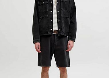 JACK & JONES ανδρική denim βερμούδα πεντάτσεπη Relaxed Fit - 12289967 Μαύρο - JACK & JONES - 