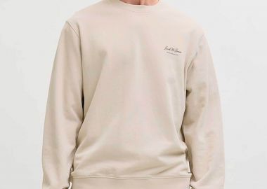 JACK & JONES ανδρική μπλούζα φούτερ με λογότυπο Relaxed Fit - 12287995 Μπεζ - JACK & JONES - 
